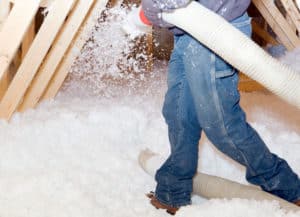 Nantucket Blown Fiberglass Insulation between Attic Trusses